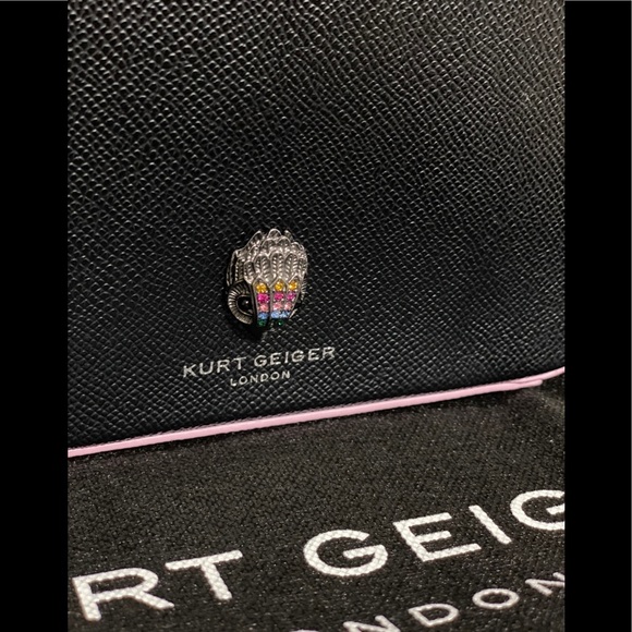 KURT GEIGER LONDON Richmond Black Leather Crossbody Bag with Rainbow Stitching - Picture 4 of 6